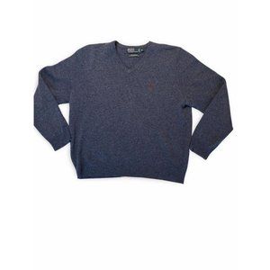 Polo by Ralph Lauren V Neck Lambswool Sweater Men's XL Heather Blue